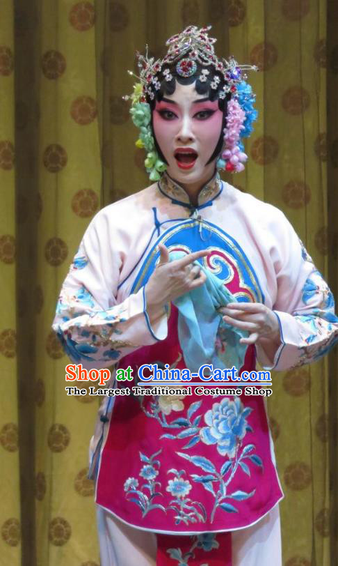 Chinese Hebei Clapper Opera Young Beauty Garment Costumes and Headdress Jin Yunu Traditional Bangzi Opera Hua Tan Dress Diva Rosy Apparels