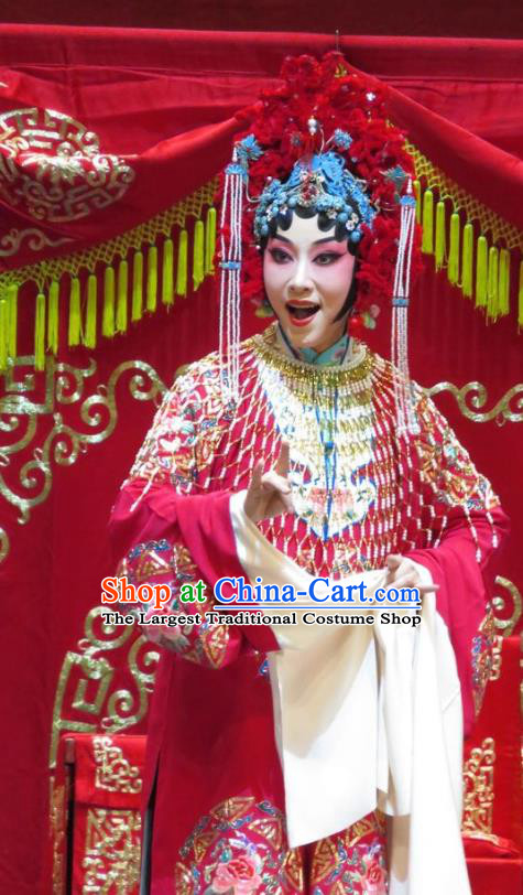 Chinese Hebei Clapper Opera Young Beauty Wedding Garment Costumes and Headdress Jin Yunu Traditional Bangzi Opera Hua Tan Red Dress Bride Apparels