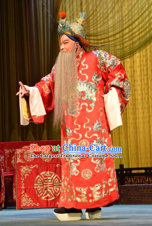 Da Jin Zhi Chinese Shanxi Opera Duke Guo Ziyi Apparels Costumes and Headpieces Traditional Jin Opera Elderly Male Garment Commander Clothing