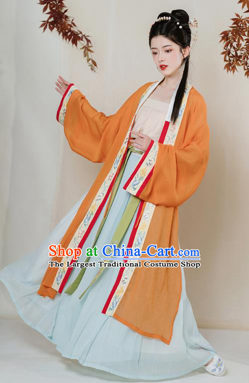 Chinese Song Dynasty Young Lady Embroidered Hanfu Dress Traditional Apparels Ancient Noble Girl Historical Costumes Complete Set for Women