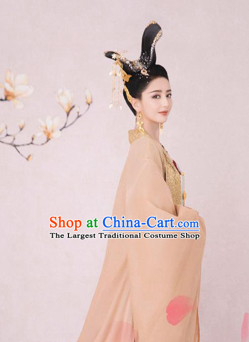 Chinese Tang Dynasty Court Lady Historical Costumes Traditional Dance Mang Zhong Apparels Ancient Imperial Consort Hanfu Dress and Headpieces Complete Set