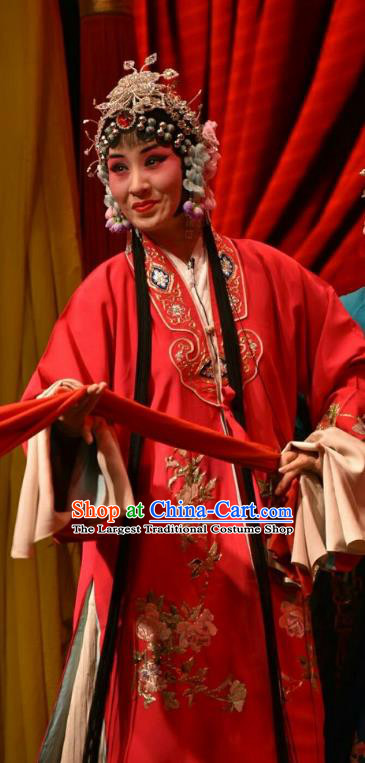 Chinese Jin Opera Hua Tan Red Garment Costumes and Headdress Madam White Snake Traditional Shanxi Opera Actress Dress Bride Bai Suzhen Wedding Apparels