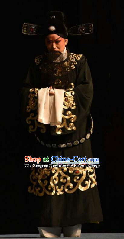 Wo Hu Ling Chinese Shanxi Opera Laosheng Apparels Costumes and Headpieces Traditional Jin Opera Magistrate Dong Xuan Garment Official Clothing