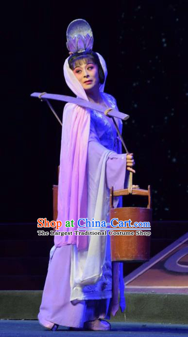 Chinese Jin Opera Taoist Nun Garment Costumes and Headdress Madam Ruyi Traditional Shanxi Opera Hua Tan Purple Dress Young Female Wu Meiniang Apparels