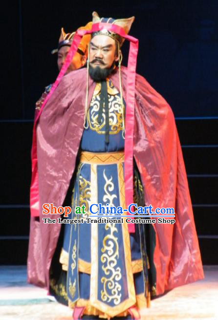 Wu Zetian Chinese Shanxi Opera Elderly Male Apparels Costumes and Headpieces Traditional Jin Opera Lord Garment Tang Dynasty King Clothing