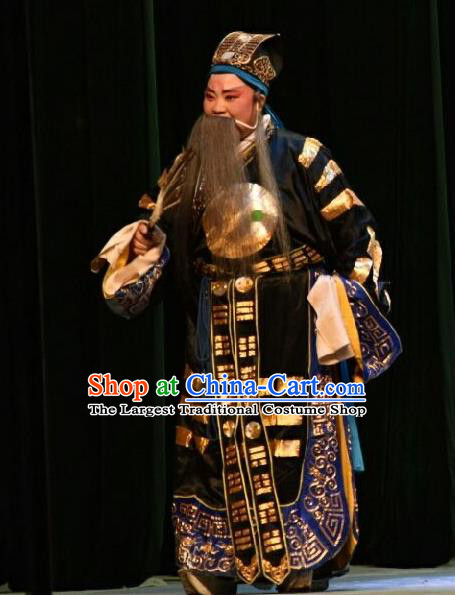 Chinese Shanxi Opera Elderly Male Apparels Costumes and Headpieces Traditional Jin Opera Laosheng Garment Taoist Liu Bowen Clothing