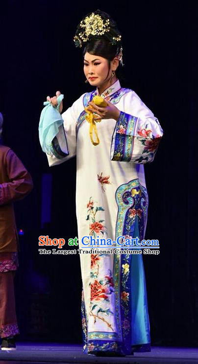 Chinese Jin Opera Qing Dynasty Woman Garment Costumes and Headdress Da Qing Yu Shi Traditional Shanxi Opera Hua Tan Dress Young Mistress Apparels