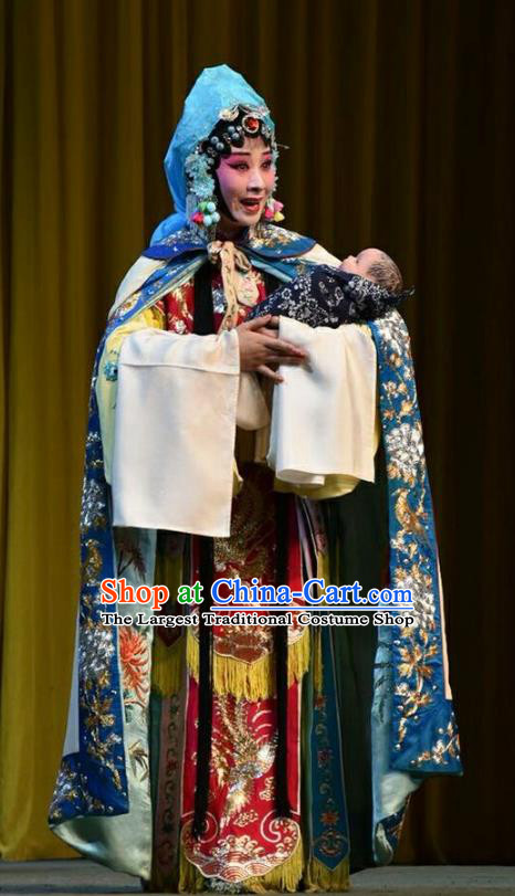 Chinese Jin Opera Princess Zhuangji Garment Costumes and Headdress Sacrifice Traditional Shanxi Opera Hua Tan Apparels Distress Maiden Dress