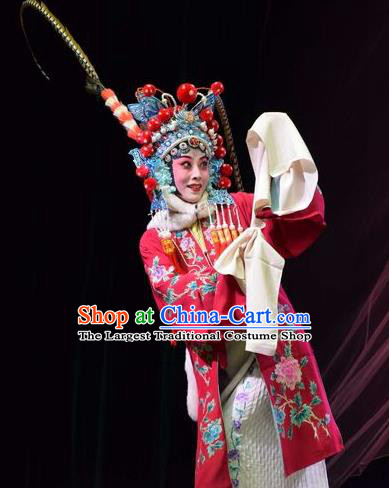 Chinese Jin Opera Bride Mu Guiying Garment Costumes and Headdress San Guan Dian Shuai Traditional Shanxi Opera Martial Female Dress Hua Tan Apparels
