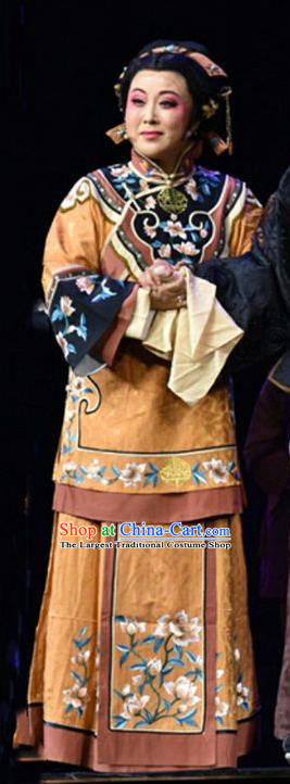 Chinese Jin Opera Elderly Female Garment Costumes and Headdress Wang Jia Da Yuan Traditional Shanxi Opera Rich Woman Dress Dame Apparels