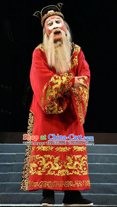 Fan Jin Zhong Ju Chinese Shanxi Opera Clown Apparels Costumes and Headpieces Traditional Jin Opera Elderly Male Garment Milord Red Clothing