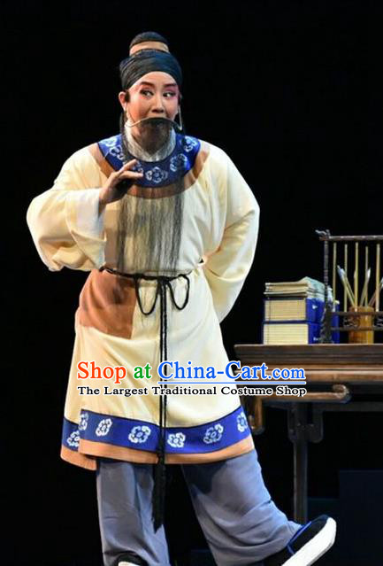 Fan Jin Zhong Ju Chinese Shanxi Opera Elderly Scholar Apparels Costumes and Headpieces Traditional Jin Opera Laosheng Garment Old Man Clothing