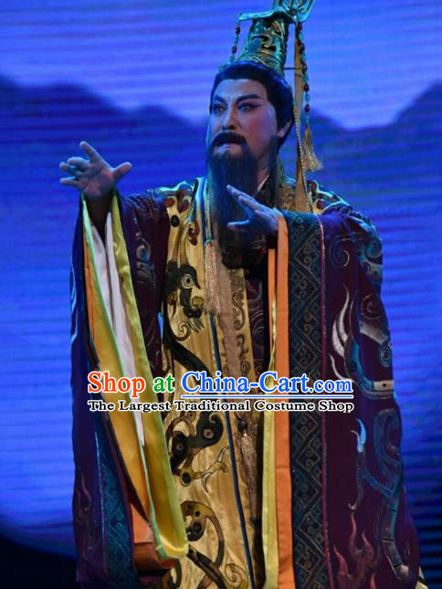 Qing Ming Chinese Shanxi Opera King Of Jin Apparels Costumes and Headpieces Traditional Jin Opera Monarch Garment Lord Clothing