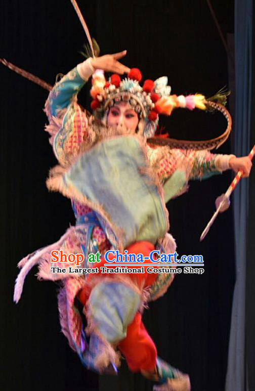Chinese Jin Opera Wudan Garment Costumes and Headdress Lu Hua River Traditional Shanxi Opera Martial Female Apparels Swordswoman Fan Lihua Dress