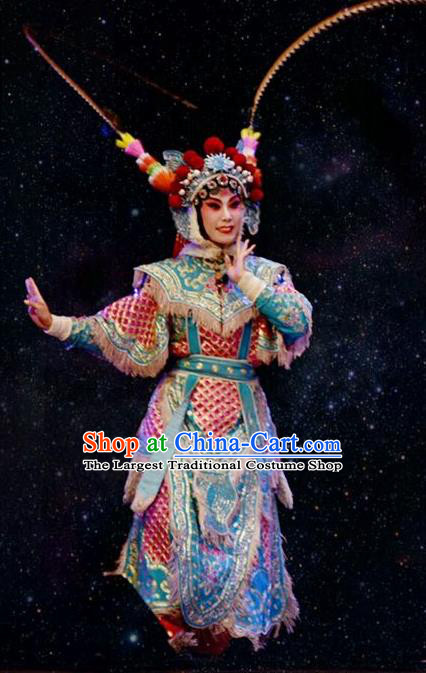 Chinese Jin Opera Wudan Garment Costumes and Headdress Lu