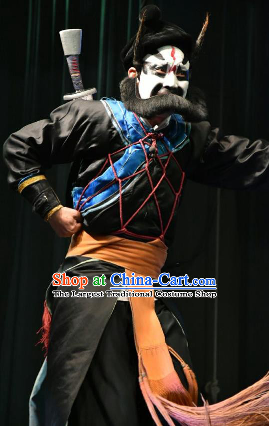 Zhao Jintang Chinese Shanxi Opera Martial Male Apparels Costumes and Headpieces Traditional Jin Opera Painted Role Garment Wusheng Clothing
