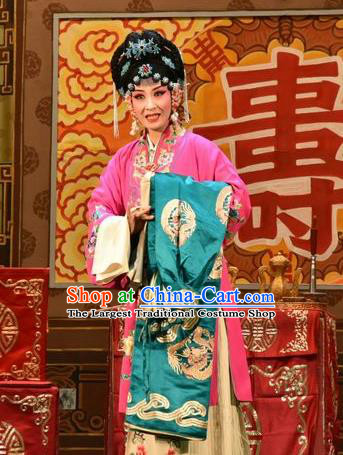 Chinese Jin Opera Rich Female Garment Costumes and Headdress Yi Pu Zhong Hun Traditional Shanxi Opera Young Beauty Apparels Diva Cao Yulian Dress