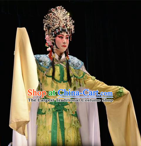 Chinese Jin Opera Diva Wang Lianjuan Garment Costumes and Headdress Tears in Suzhou Traditional Shanxi Opera Rich Lady Apparels Young Beauty Dress
