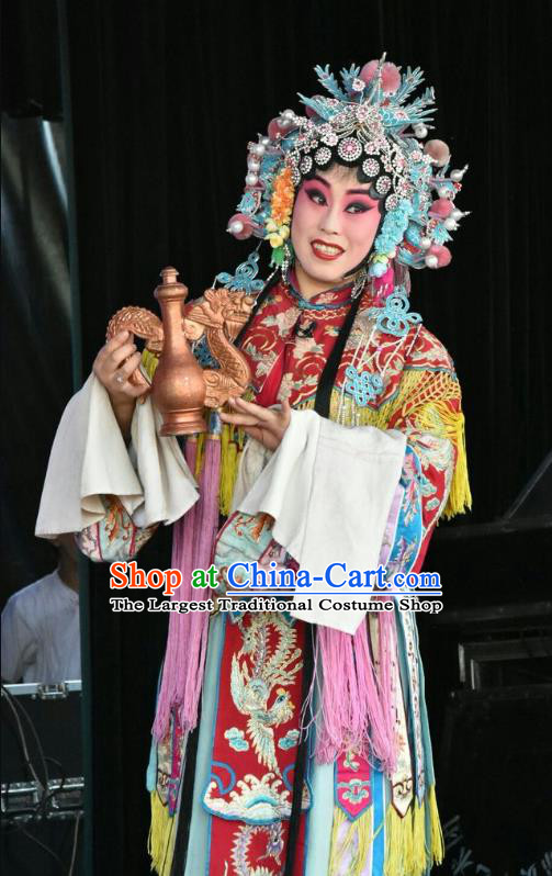 Chinese Jin Opera Hua Tan Garment Costumes and Headdress Long Hu Feng Yun Traditional Shanxi Opera Young Female Apparels Diva Tao Sanchun Dress
