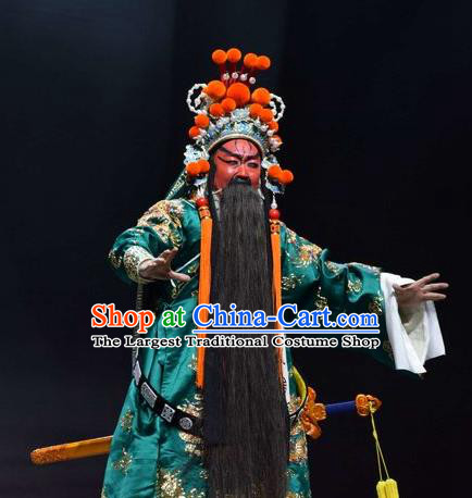 Guan Gong Chinese Shanxi Opera Military Official Guan Yu Apparels Costumes and Headpieces Traditional Jin Opera General Garment Painted Role Clothing