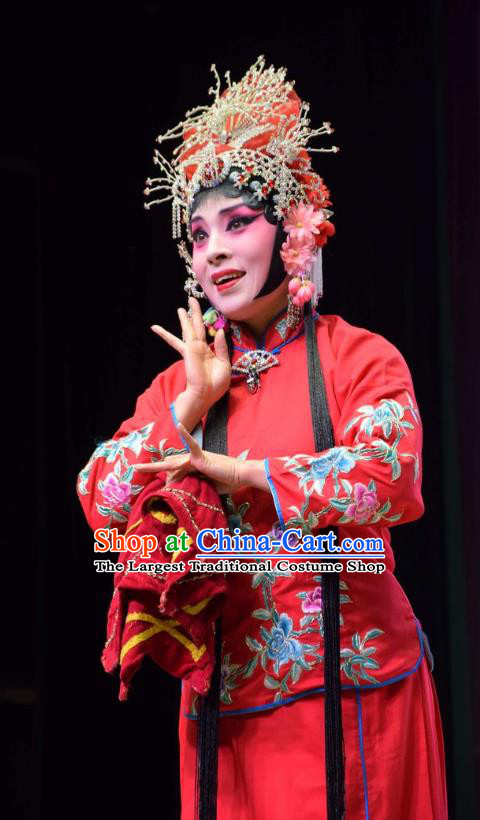 Chinese Jin Opera Hua Tan Garment Costumes and Headdress Xi Rong Gui Traditional Shanxi Opera Actress Apparels Diva Cui Xiuying Red Dress