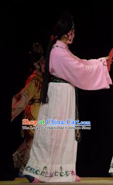 Chinese Jin Opera Court Maid Garment Costumes and Headdress Big Feet Empress Traditional Shanxi Opera Xiaodan Apparels Servant Lady Pink Dress