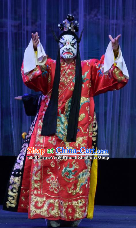Mu Guiying Command Chinese Shanxi Opera Martial Male Wang Lun Apparels Costumes and Headpieces Traditional Jin Opera Jing Role Garment Clothing