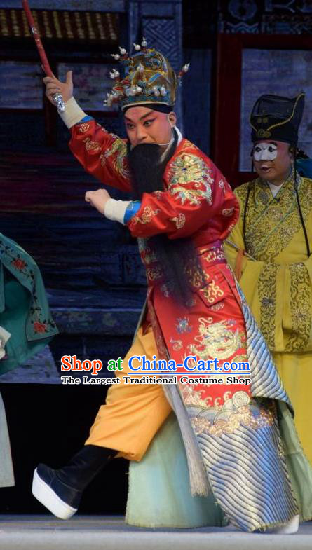 Big Feet Empress Chinese Shanxi Opera Lord Red Apparels Costumes and Headpieces Traditional Jin Opera Emperor Zhu Yuanzhang Garment Imperator Clothing