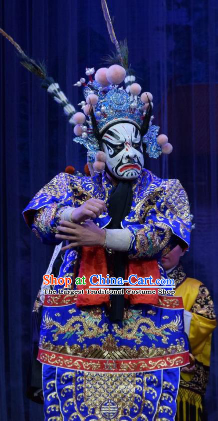 Mu Guiying Command Chinese Shanxi Opera General Wang Lun Kao Apparels Costumes and Headpieces Traditional Jin Opera Jing Role Garment Armor Clothing with Flags