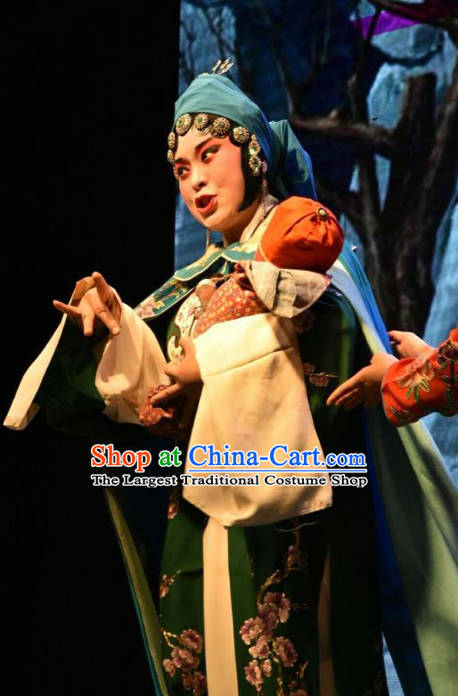 Chinese Jin Opera Young Female Garment Costumes and Headdress Shi Zi Jing Feng Traditional Shanxi Opera Actress Apparels Hua Tan Green Dress