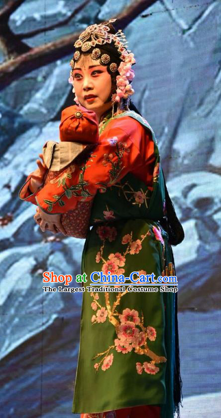 Chinese Jin Opera Maidservant Shou Chun Garment Costumes and Headdress Shi Zi Jing Feng Traditional Shanxi Opera Young Lady Apparels Xiaodan Dress