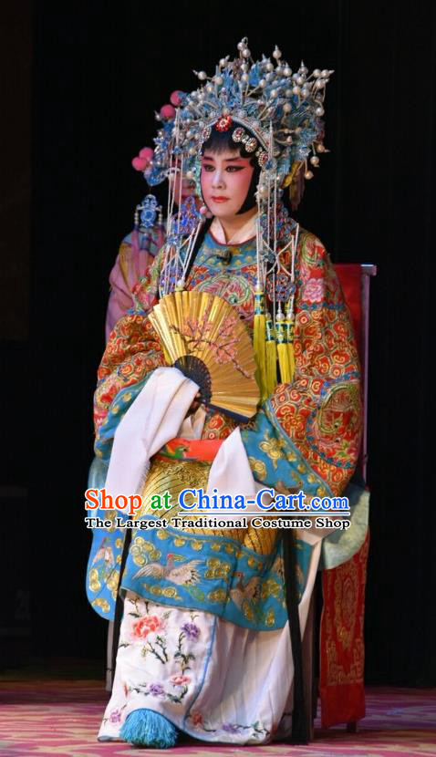 Chinese Jin Opera Princess Garment Costumes and Headdress Ming Gong Duan Traditional Shanxi Opera Court Female Apparels Hua Tan Red Dress