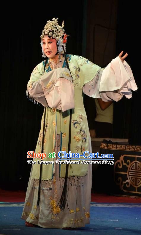 Chinese Clapper Opera Distress Maiden Garment Costumes and Headdress The Crimson Palm Traditional Bangzi Opera Actress Apparels Diva Wang Qianjin Dress
