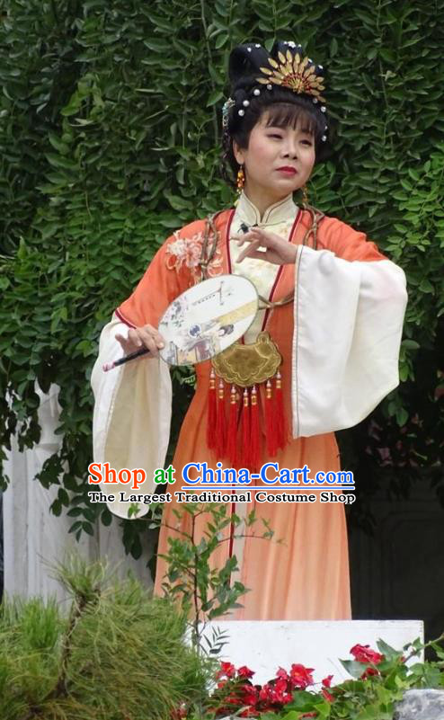 Chinese Henan Opera Actress Xue Baochai Garment Costumes and Headdress Huang Ye Hong Lou Traditional Qu Opera Young Beauty Apparels Hua Tan Dress