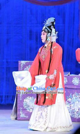 Chinese Shandong Opera Actress Garment Costumes and Headdress Forced Marriage Traditional Lu Opera Hua Tan Apparels Diva Hong Meirong Red Dress