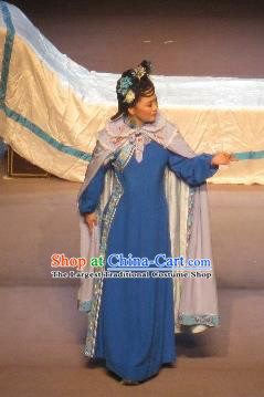 Chinese Beijing Opera Hua Tan Garment Costumes and Headdress Shao Nian Tian Zi Traditional Qu Opera Diva Wu Yunzhu Apparels Qing Dynasty Imperial Consort Blue Dress