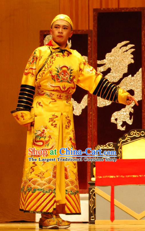 Shao Nian Tian Zi Chinese Qu Opera Monarch Apparels Costumes and Headpieces Traditional Beijing Opera Qing Dynasty Emperor Shun Zhi Garment Xiaosheng Clothing