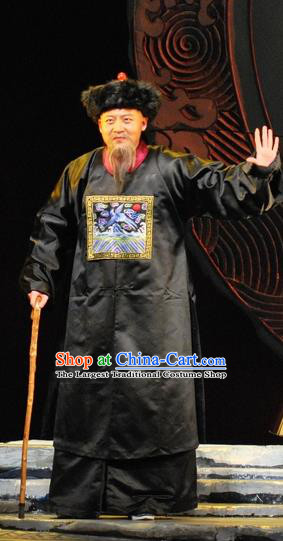 Under the Red Banner Chinese Qu Opera Elderly Man Apparels Costumes and Headpieces Traditional Beijing Opera Minister Garment Qing Dynasty Official Clothing
