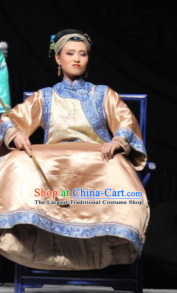 Chinese Beijing Opera Qing Dynasty Noble Female Garment Costumes and Headdress Under the Red Banner Traditional Qu Opera Dame Apparels Mistress Dress