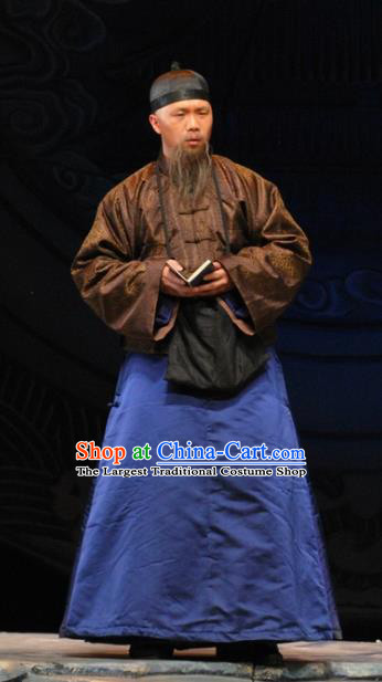 Under the Red Banner Chinese Qu Opera Adviser Apparels Costumes and Headpieces Traditional Beijing Opera Laosheng Garment Qing Dynasty Elderly Male Clothing