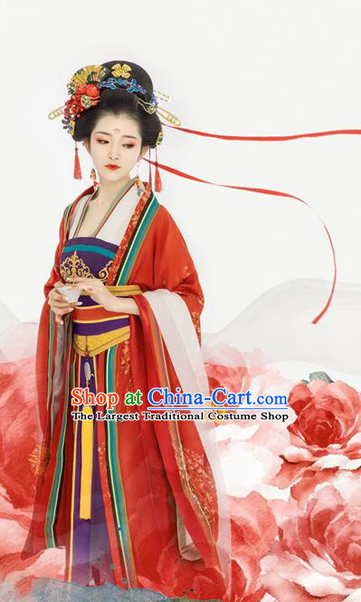 Chinese Drama Ancient Royal Princess Dress Traditional Goddess Dance Hanfu Apparels Tang Dynasty Imperial Consort Historical Costumes and Headpieces for Women