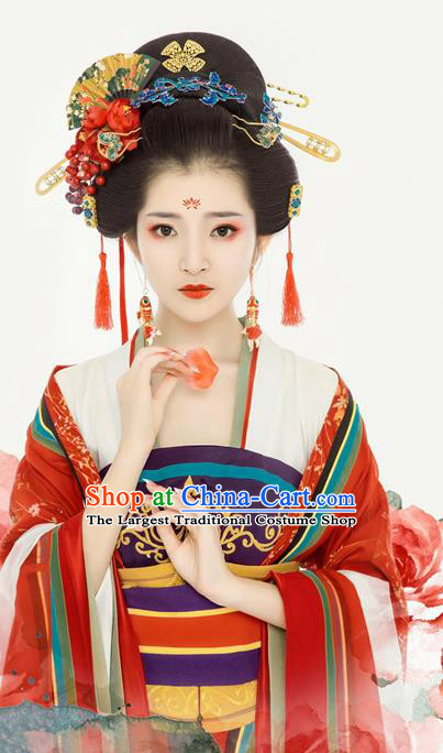 Chinese Drama Ancient Royal Princess Dress Traditional Goddess Dance Hanfu Apparels Tang Dynasty Imperial Consort Historical Costumes and Headpieces for Women