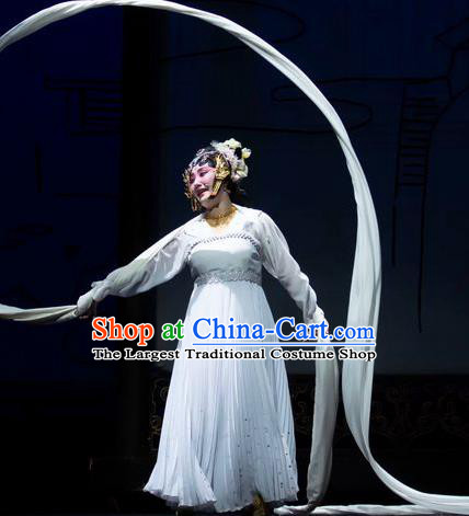 Chinese Han Opera Actress Garment Ni Chang Chang Ge Costumes and Headdress Traditional Hubei Hanchu Opera Imperial Concubine Yang Yuhuan Apparels Distress Female Dress