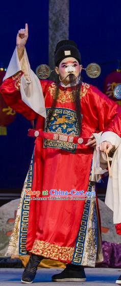 Xian Jie Bian Chinese Hubei Hanchu Opera Magistrate Huang Apparels Costumes and Headpieces Traditional Han Opera Clown Garment Chou Role Clothing