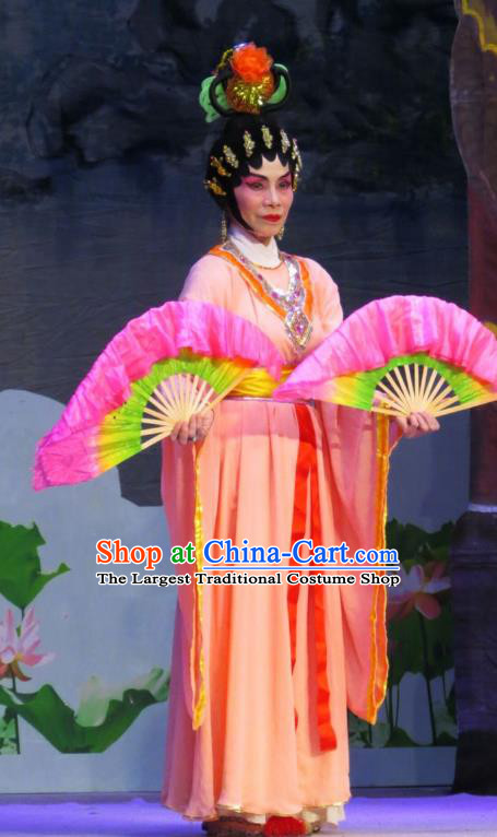 Chinese Cantonese Opera Palace Lady Garment The Long Regret Costumes and Headdress Traditional Guangdong Opera Figurant Apparels Court Maid Dress