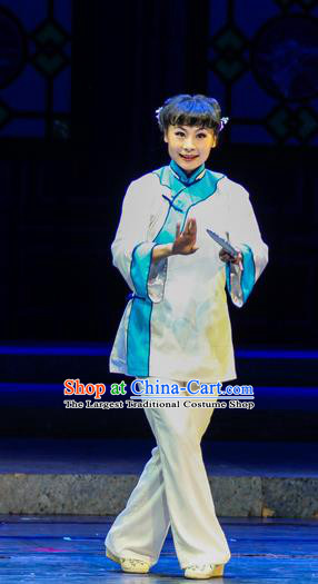 Chinese Han Opera Huadan Garment Shi Niang Costumes and Headdress Traditional Hubei Hanchu Opera Young Female Apparels Actress Dress