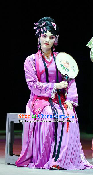 Chinese Han Opera Rich Consort Garment Jin Lian Costumes and Headdress Traditional Hubei Hanchu Opera Actress Apparels Young Female Rosy Dress