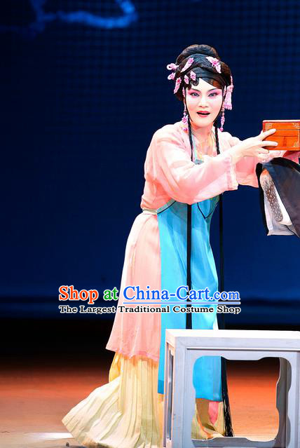 Chinese Han Opera Young Woman Pan Jinlian Garment Jin Lian Costumes and Headdress Traditional Hubei Hanchu Opera Actress Apparels Hua Tan Dress