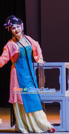 Chinese Han Opera Young Woman Pan Jinlian Garment Jin Lian Costumes and Headdress Traditional Hubei Hanchu Opera Actress Apparels Hua Tan Dress