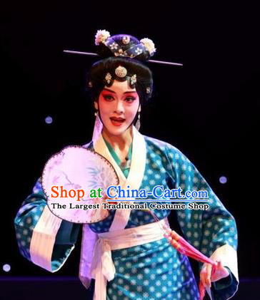 Chinese Han Opera Country Female Garment Butterfly Dream Costumes and Headdress Traditional Hubei Hanchu Opera Young Mistress Apparels Actress Blue Dress